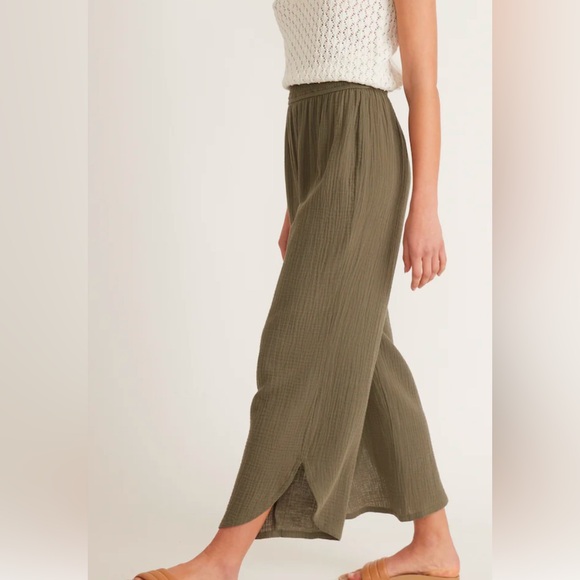 Marine Layer Corinne Wide leg Pant XL green/grey gauze crop elastic waist - Picture 4 of 4